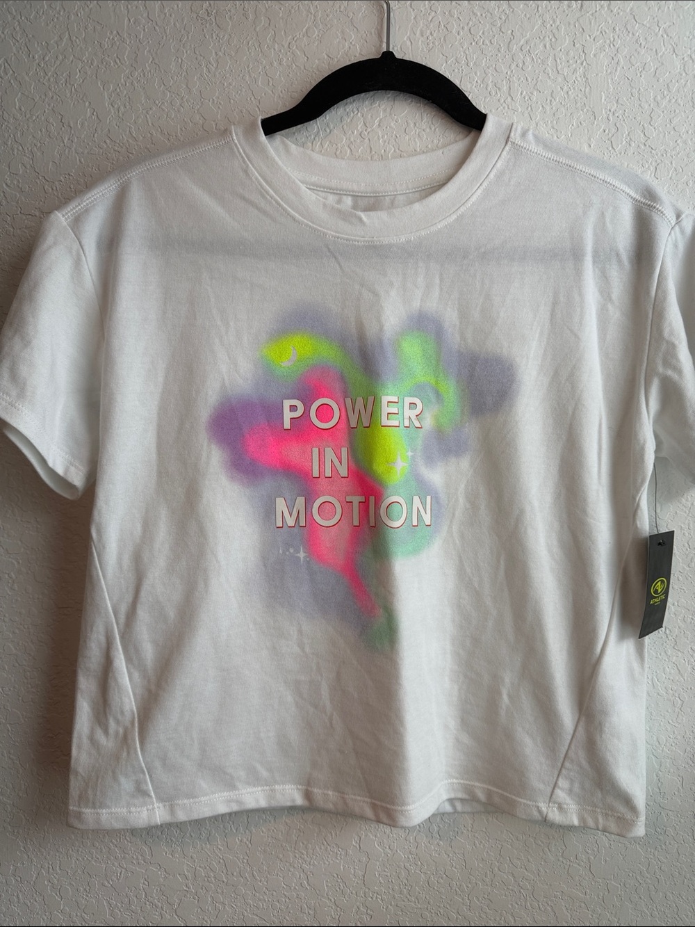 Athletic Works White Tee with Neon Yellow Logo Tag